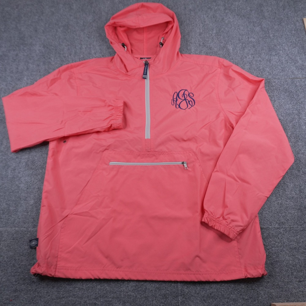 Charles River Apparel Anorak Rain Jacket Women Medium Coral Pink Monogram Hooded